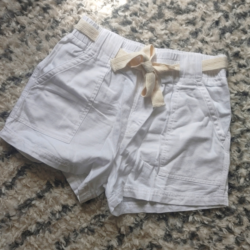 Monrow Twill Casual Drawstring Pocket Casual Cotton Shorts White XS NWT
